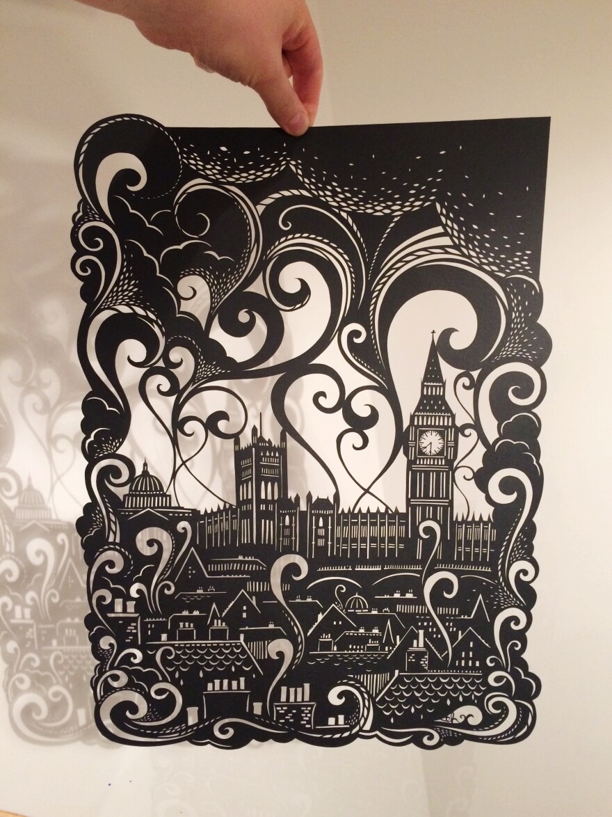 Artist Emily Hogarth created this paper cut based on the world of <em>Smoke</em>.