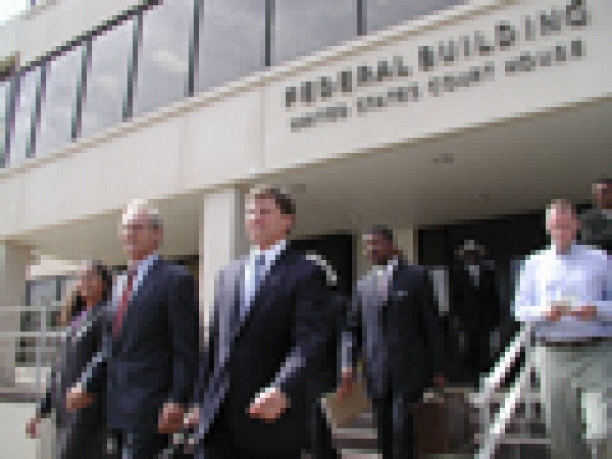 Lori and Don Siegelman leave the Federal Courthouse in Tuscaloosa with attorney Joe Espy