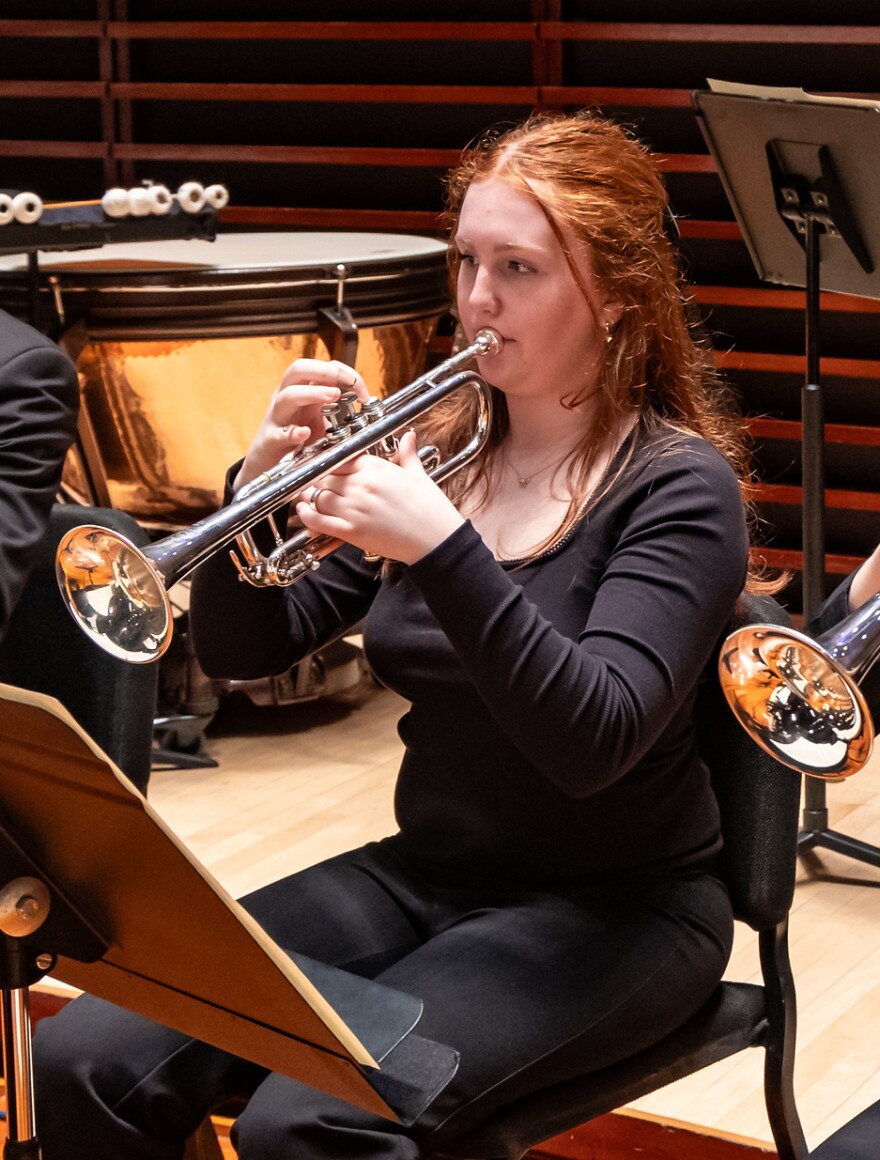 Trumpeter Isabella Gilligan in a performance with the Philadelphia Youth Orchestra at Marian Anderson Hall.