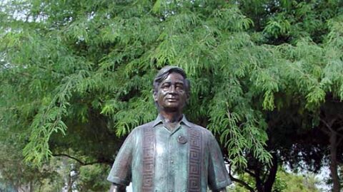 Bronze sculpture of man standing