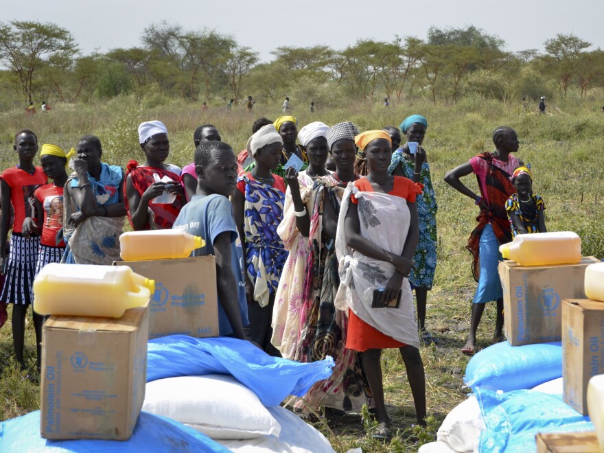 Waiting in line for rations at a World Food Program distribution in South Sudan.