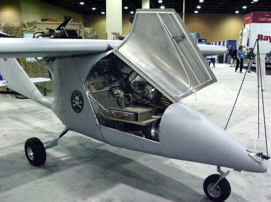 A drone aircraft is displayed at a border security trade show held this month in Phoenix.