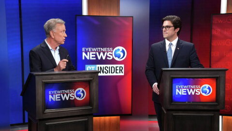 Gov. Ned Lamont and Republican challenger Ryan Fazio at a debate at WFSB on Thursday, Oct. 22, 2026
