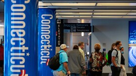 Travelers at Bradley International Airport in Windsor Locks, CT on June 25, 2020.