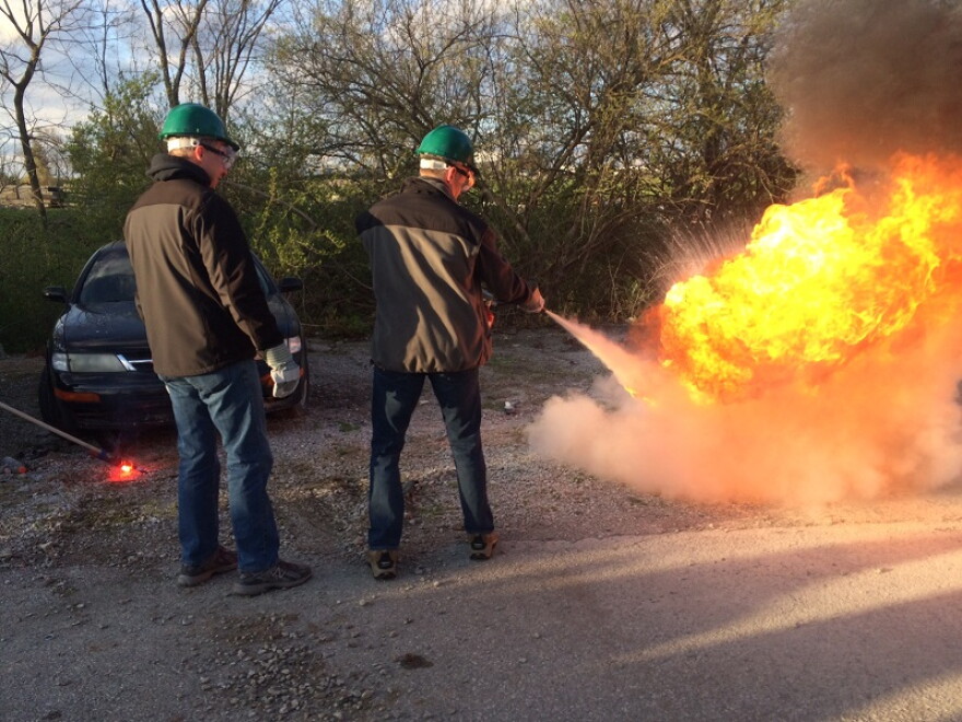 CERT fire suppression training in Lexington's CERT training program
