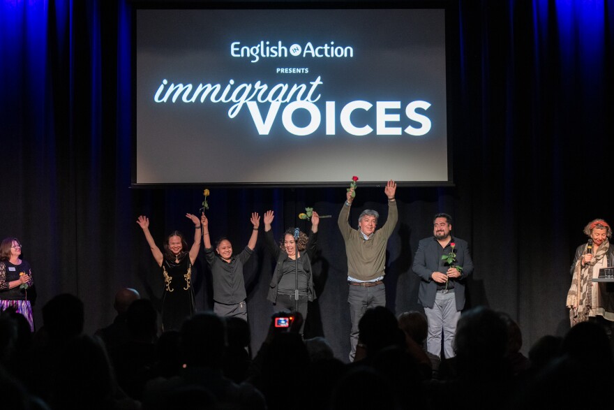 Storytellers take a bow on stage at The Arts Campus at Willits after the 9th annual Immigrant Voices storytelling event. March 12, 2026.