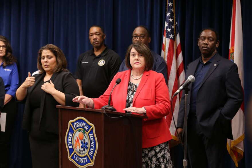Orange County Superintendent of Schools Maria Vazquez speaks at a press conference on Monday. Photo: Orange County via Facebook