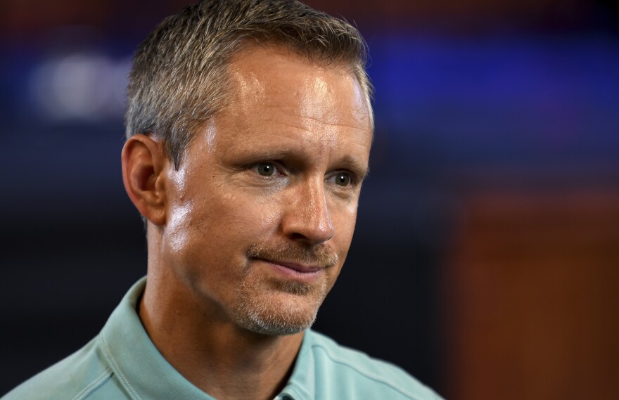 Closeup of Pastor Mike Polhemus during an interview.
