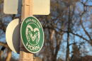 The CSU Rams logo on a street sign.