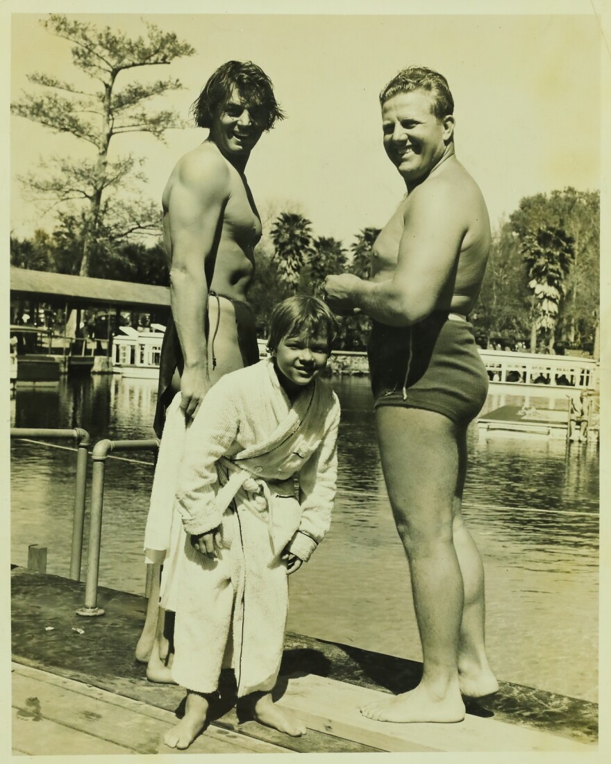 Newton Perry (right) filming “Tarzan Finds a Son” in 1939 with Johnny Weissmuller (left) and Johnny Sheffield (center).