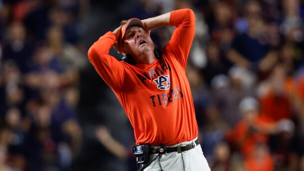 Auburn head coach Hugh Freeze reacts to a call during the second half of an NCAA college football game against Missouri, Saturday, Oct. 18, 2025, in Auburn, Ala. (AP Photo/Butch Dill)