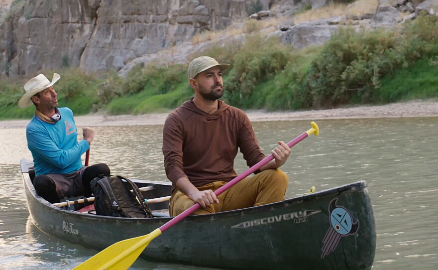 Jack Herrera paddling the Rio Grande during a reporting trip.