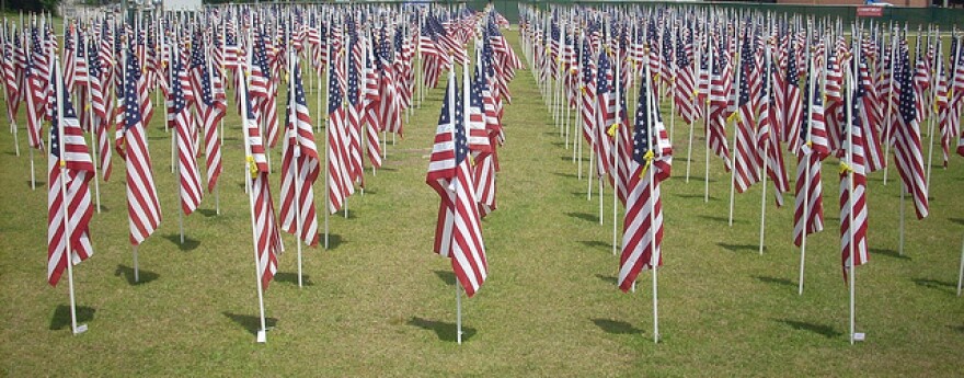 A field of flags outside the Airborne and Special Operations Museum in Fayetteville, NC.