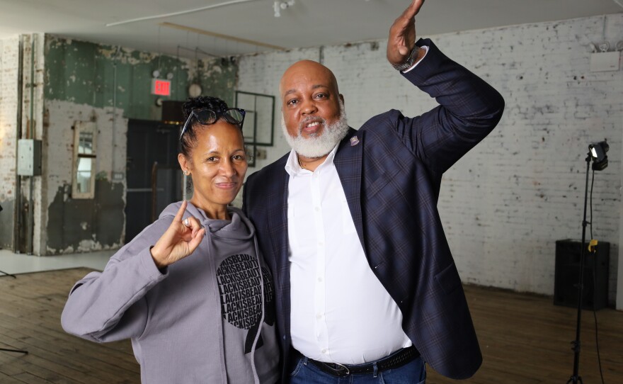 Series Director and Producer Stacey Holman poses for a photo with Carl Bell during an interview for "Making Black America: Through the Grapevine."