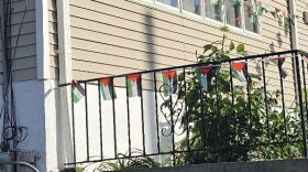 Palestinian flags outside of Samir Nofal's home