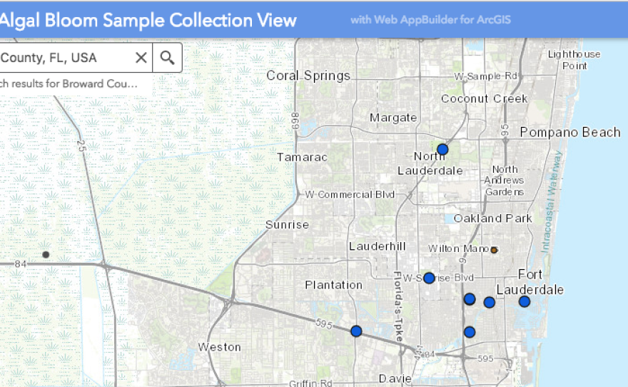 The Florida Dept. of Environmental Protection keeps track of where algal blooms have been spotted in each county. Here's where algae has been sampled recently in Broward County.