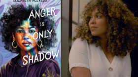 The cover of "Anger is Only a Shadow" and author Elizabeth Acevedo. (Courtesy of Harper Collins and Elizabeth Acevedo)