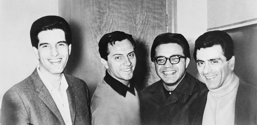 Left to right: Bob Gaudio, Tommy DeVito, Charlie Calello and Frankie Valli of The Four Seasons pose for a photo in 1966.