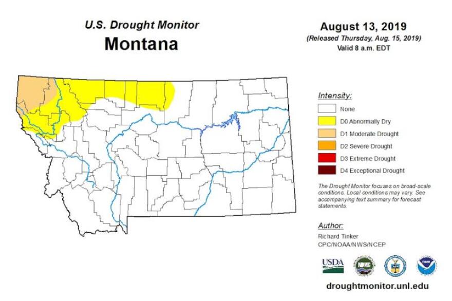 U.S. Drought Monitor Map of Montana, August 13, 2019.