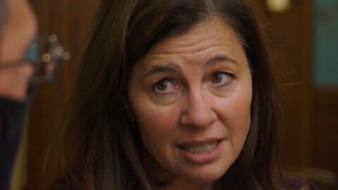 Sen. Kristen McDonald Rivet talks with reporters after session Tuesday.