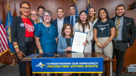 Gov. Kathy Hochul on Sept. 20, 2023, signed bills to expand voting in New York, including the option for mail-in early voting.
