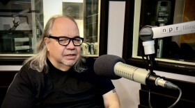 Mark Turcotte at the mic in NPR Illinois Studio A