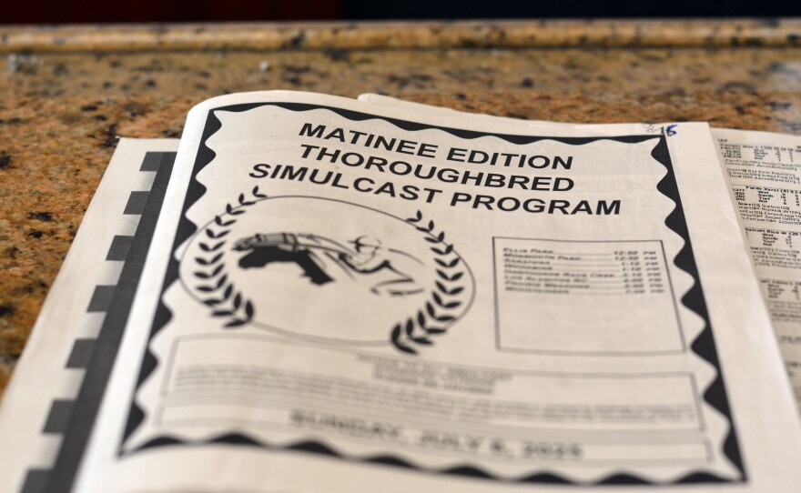 A simulcast program brochure at the Hialeah racetrack, now Hialeah Park Casino. July 7, 2025.