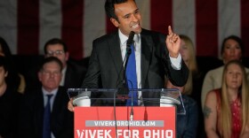 Vivek Ramaswamy, a Republican candidate for governor of Ohio, speaks at a rally Wednesday, Jan. 7, 2026, in Cleveland. (AP Photo/Sue Ogrocki)