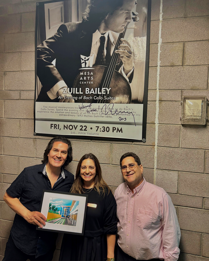 Cellist Zuill Bailey (left) is honored for the 20 for the 20th at Mesa Arts Center’s Ovation Society dinner April 28, 2025.
