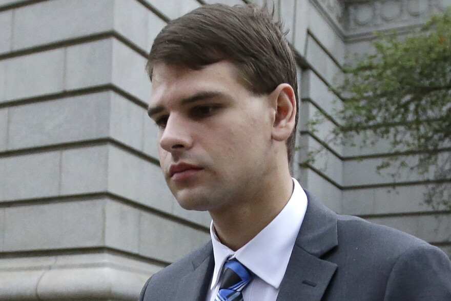 FILE - Nathan Carman leaves federal court in Providence, R.I., Aug. 21, 2019. The man charged with killing his mother at sea during a 2016 fishing trip off the coast of New England in what prosecutors say was a scheme to inherit millions of dollars has died, federal authorities said Thursday, June 15, 2023. (AP Photo/Steven Senne, File)