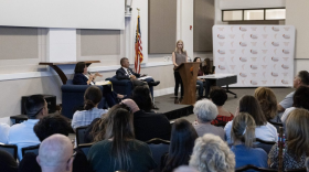 Merced County Superintendent of Schools candidates Ana Boyenga and Richard Lopez respond to questions during a debate in Merced, Calif., on Tuesday, Sept. 29, 2026.