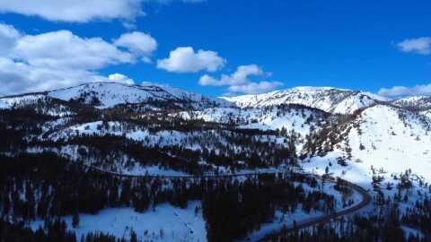 Bird's eye view of Mt. Rose snow covered mountains
