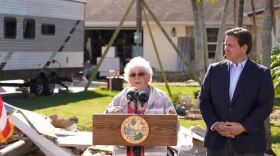 Barbara Morgan, a Morse Shores homeowner who recently received a temporary trailer to live in while her Ian-damaged home is under repair, spoke about that acquisition process during a press briefing by Governor DeSantis in Lee County Thursday.