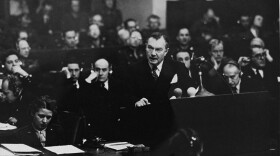 Robert H. Jackson delivers the opening statement at the Nuremberg Trials, Nov. 21, 1945.