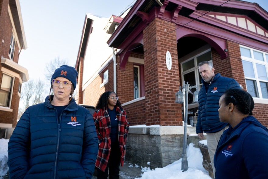 Sarah Beckman, left, stands with other staff members of Ohio’s Hamilton County Quick Response Team in an undated photo. The team helps people who use fentanyl get treatment. Ohio had the largest drop in opioid overdose deaths of any state as of October 2025 since the national peak in June 2023.