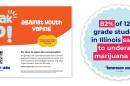An orange and white flyer reads “Speak Up! Against Youth Vaping.” Featuring a QR code, anti-vaping materials note tobacco use rising among Illinois youth. The Generation Lead logo encourages conversation and awareness—plus free delivery of resources.
