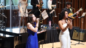 Lea Garza (left) and Melissa Cruz perform onstage during the 2026 Noel Schajris Scholarship Ceremony presented by the Latin GRAMMY Cultural Foundation® on August 05, 2026 in Coral Gables, Florida.