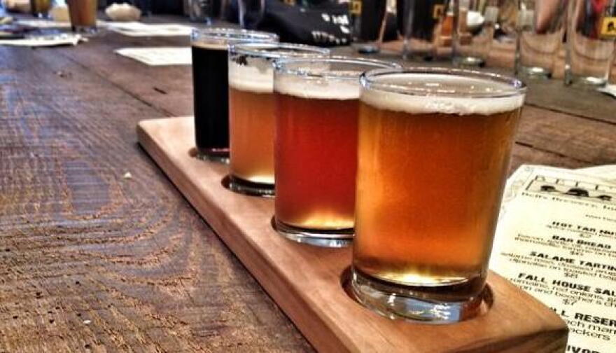 Beer glasses on a table