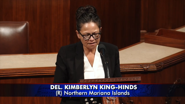 Kimberlyn King‑Hinds, the CNMI’s delegate to Congress, speaks during House floor proceedings on May 15.