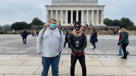Distant cousins Cody (left) and Andrew meet in Washington, D.C. Cody is a member of a Three Percenter-affiliated militia group, and Andrew is an organizer with Black Lives Matter activists. The two connected on Facebook and have gotten to know each other while researching their ancestry.