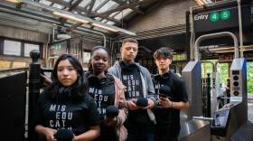 "Miseducation" student reporters Jadelyn Camey, Fredlove Deshommes, Wesley Almanzar, and Edward Mui. (Courtesy of Mira Gordon)