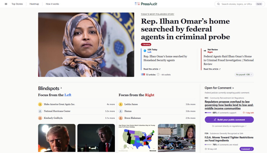 The front page of pressaudit.org on Oct. 12, 2026
