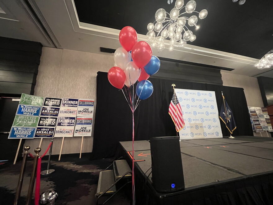 The early scene on election night 2024 at the Hyatt hotel in downtown Rochester, where Monroe County Democrats will gather as results come in.