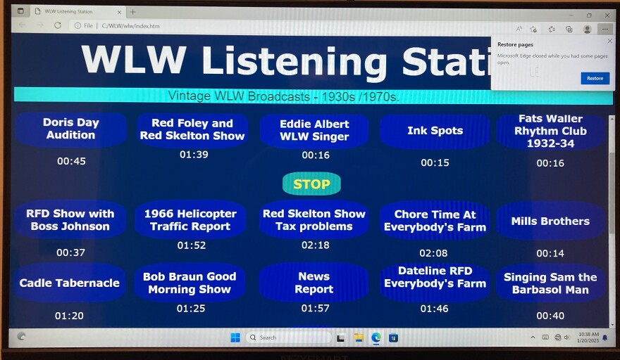 Visitors can hear vintage clips of Doris Day, Red Skelton, the Mills Brothers and Bob Braun at the touch-screen WLW Listening Station.