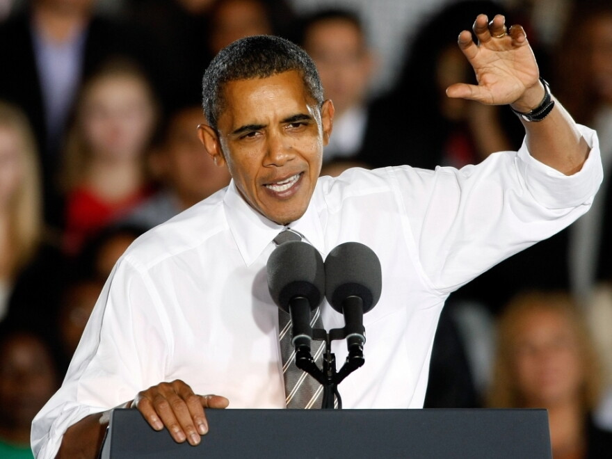 President Obama campaigning in Las Vegas, Nevada. While the president has stumped for Democrats around the country, he has not gone to Arkansas where he could be a detriment to candidates in his party.