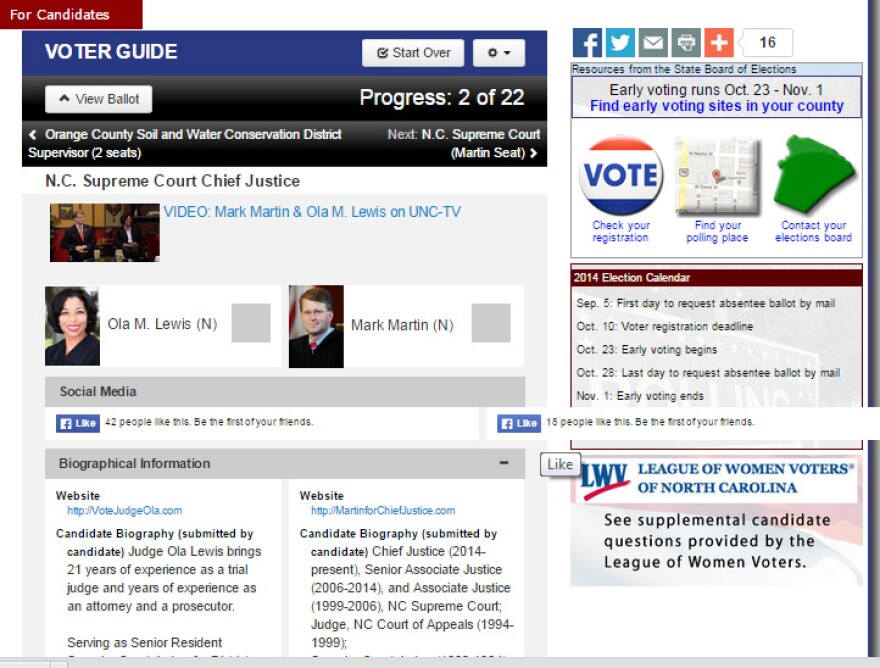 You can compare and contrast candidates on the ballot-maker.