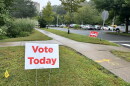 Voting signs outside the Northampton Senior Center in Northampton, MA
