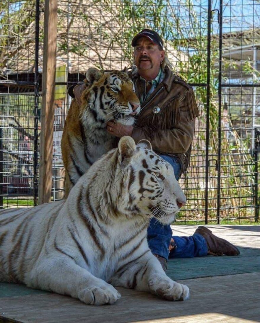  Joe Exotic is seen posing with tigers in a photo shared by his Twitter account.