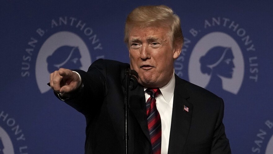 President Trump speaks during the Susan B. Anthony List's 11th annual Campaign for Life Gala at the National Building Museum on Tuesday. President Trump addressed the annual gala of the anti-abortion group and urged people to vote in the midterm election.