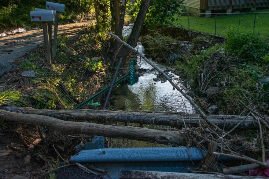 Following the floods, small creeks like Breeding Creek in Knott County were littered with vegetation, silt and broken infrastructure that clog drains and threaten to cause more flooding.